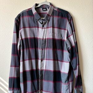 Vans Men’s Plaid Button Down Shirt – Black/Gray/Red, XL